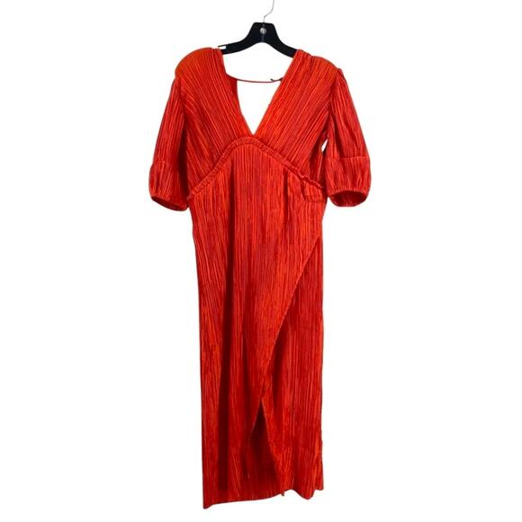 Anthropologie V-Neck Pleated Slim Midi Dress Red Holiday Party Christmas Chic XS - Picture 5 of 5